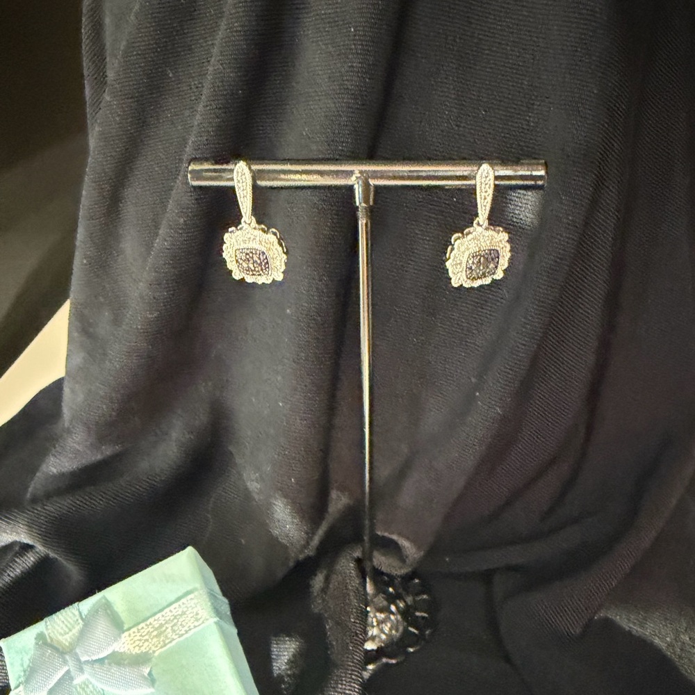 Elegant Silver and Black Drop Earrings Brand New
